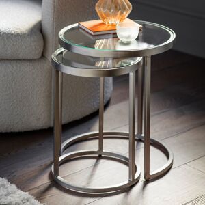 Gallery Direct Rowe 2 Piece Nest of Tables Silver 45cm H X 40cm W X 40cm D Gallery Direct Rowe 2 Piece Nest of Tables Silver 45cm H X 40cm W X 40cm D
