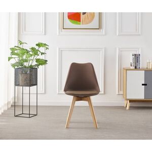 Norden Home Verano 4 Person Dining set - a Round Plastic Dining Table with Wooden Legs and a Set of 4 Faux Leather Cushion Padded Dining Chairs for Dining Room - Black/Brown Norden Home Verano 4 Person Dining set - a Round Plastic Dining Table with Wooden Legs and a Set of 4 Faux Leather Cushion Padded Dining Chairs for Dining Room - Black/Brown