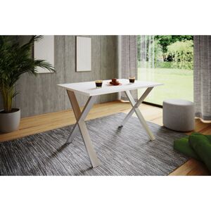 Latitude Run "Xona" dining table with X-shaped legs White/Browning 76 cm H x 140 cm W x 80 cm D Latitude Run "Xona" dining table with X-shaped legs White/Browning 76 cm H x 140 cm W x 80 cm D
