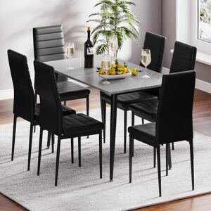 Metro Dining Table And Chairs Set Of 6, 120cm Marble Effect Dining Table With 6 Faux Leather High Back Dining Chairs,modern Dining Table Set For Home/kitche Black/Grey 6 Metro Dining Table And Chairs Set Of 6, 120cm Marble Effect Dining Table With 6 Faux Leather High Back Dining Chairs,modern Dining Table Set For Home/kitche Black/Grey 6