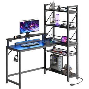 Borough Wharf L Shaped Gaming Desk With Power Outlets & Led Lights ,106cm Reversible Computer Desk With Storage Shelves Black 90.1cm H X 80cm W X 80cm D Borough Wharf L Shaped Gaming Desk With Power Outlets & Led Lights ,106cm Reversible Computer Desk With Storage Shelves Black 90.1cm H X 80cm W X 80cm D