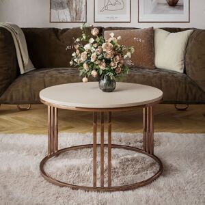 Latitude Run LORI Round Coffee Table – Matte Top with Copper Frame Brown Beige Latitude Run LORI Round Coffee Table – Matte Top with Copper Frame Brown Beige