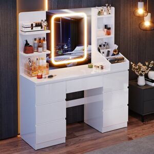 Metro LED Dressing table 7 Drawers and 7 Storage Shelves Dressing Table With Mirror Large Desktop Makeup Desk White 139cm H X 110cm W X 40cm D Metro LED Dressing table 7 Drawers and 7 Storage Shelves Dressing Table With Mirror Large Desktop Makeup Desk White 139cm H X 110cm W X 40cm D