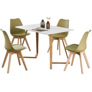 Norden Home Torpoint 4 Person Dining set - a Rectangular Plastic Dining Table with Wooden Legs and a Set of 4 Faux Leather Cushion Padded Dining Chairs for Dining Lime Green/White 6 Norden Home Torpoint 4 Person Dining set - a Rectangular Plastic Dining Table with Wooden Legs and a Set of 4 Faux Leather Cushion Padded Dining Chairs for Dining Lime Green/White 6