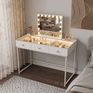 Ivy Bronx Cyrita Dressing Table with Mirror LED Lights White 127cm H X 115cm W X 55cm D Ivy Bronx Cyrita Dressing Table with Mirror LED Lights White 127cm H X 115cm W X 55cm D