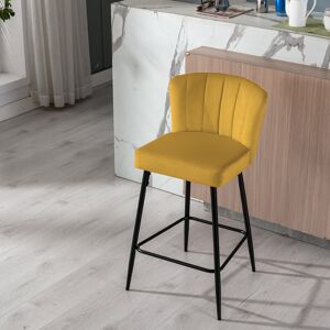 Wade Logan Catharina Velvet Bar Stool 2Pcs Mustard 94cm H X 43cm W X 54cm D Wade Logan Catharina Velvet Bar Stool 2Pcs Mustard 94cm H X 43cm W X 54cm D