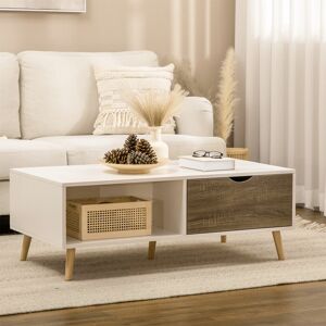 Fjørde & Co Modern Coffee Table With Open Storage Shelves White 39cm H X 106cm W X 58cm D Fjørde & Co Modern Coffee Table With Open Storage Shelves White 39cm H X 106cm W X 58cm D
