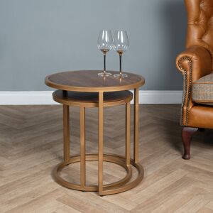 Fairmont Park Round Nest Of Two Tables Solid Mango Wood Metal End Side Dark Oak/Gold 58cm H X 55cm W X 55cm D Fairmont Park Round Nest Of Two Tables Solid Mango Wood Metal End Side Dark Oak/Gold 58cm H X 55cm W X 55cm D