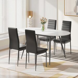 George Oliver Dining Table And Chairs Set 4, Extendable Table With 4 Faux Leather Chairs For Dining Room, Kitchen,4-6 Seater Room Set Black 6 George Oliver Dining Table And Chairs Set 4, Extendable Table With 4 Faux Leather Chairs For Dining Room, Kitchen,4-6 Seater Room Set Black 6