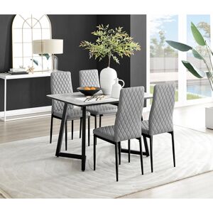 Canora Grey Industrial Design White & Grey Marble Effect Melamine Dining Table Set with 4 Faux Leather Chairs Grey/Black 4 Canora Grey Industrial Design White & Grey Marble Effect Melamine Dining Table Set with 4 Faux Leather Chairs Grey/Black 4