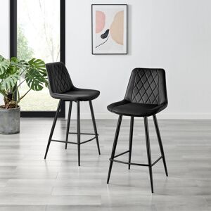 Canora Grey Palermo Velvet Modern Quilted Kitchen Breakfast Bar Stools - Upholstered Design Black/Black 97cm H X 47cm W X 51cm D Canora Grey Palermo Velvet Modern Quilted Kitchen Breakfast Bar Stools - Upholstered Design Black/Black 97cm H X 47cm W X 51cm D