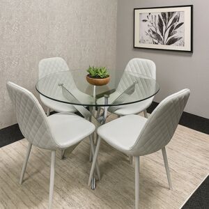 George Oliver Maya Round Glass Dining Table with 4 Gem Chairs Chrome Finish Grey 4 George Oliver Maya Round Glass Dining Table with 4 Gem Chairs Chrome Finish Grey 4