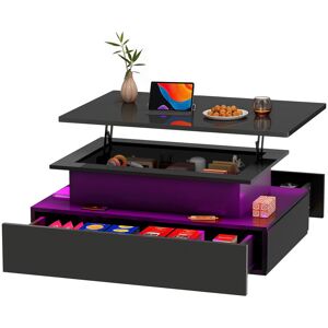 Metro High Gloss Coffee Table With Drawer, Living Room Table Height Adjustable With 16 Colour LED,Black Black 56cm H X 85cm W X 55cm D Metro High Gloss Coffee Table With Drawer, Living Room Table Height Adjustable With 16 Colour LED,Black Black 56cm H X 85cm W X 55cm D
