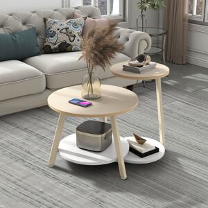 17 Stories Coffee Table Set Of 2, Nesting Tables With Roomy Storage Space, Small Round Tables For Living Room, Side Sofa, Wood Beige/White 61cm H X 58cm W X 58cm D 17 Stories Coffee Table Set Of 2, Nesting Tables With Roomy Storage Space, Small Round Tables For Living Room, Side Sofa, Wood Beige/White 61cm H X 58cm W X 58cm D