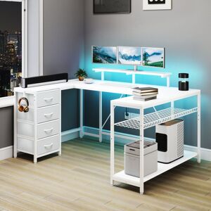 Inbox Zero 158×100 Cm Corner Desk With Drawers, L Shaped Computer Desk With LED Lights, U Shaped Gaming Table With Powers Outlets & PC Stand White 77cm H X 158cm W X 100cm D Inbox Zero 158×100 Cm Corner Desk With Drawers, L Shaped Computer Desk With LED Lights, U Shaped Gaming Table With Powers Outlets & PC Stand White 77cm H X 158cm W X 100cm D