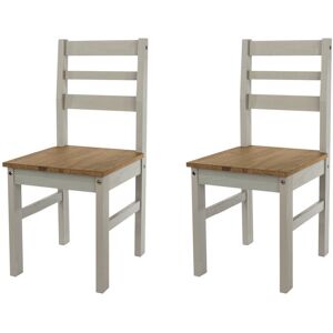 Home & Haus Corona PAIR Solid Pine Dining Chairs, grey and antique wax finish. Grey 73.6cm H X 40.5cm W X 43cm D Home & Haus Corona PAIR Solid Pine Dining Chairs, grey and antique wax finish. Grey 73.6cm H X 40.5cm W X 43cm D