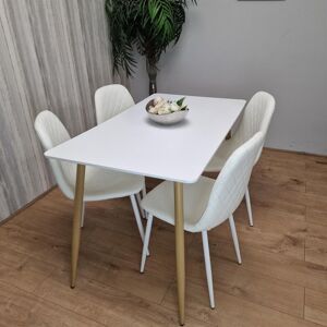 Norden Home Wooden Dining Table with 4 Gem Patterned Chairs Table with Chairs White 3 Norden Home Wooden Dining Table with 4 Gem Patterned Chairs Table with Chairs White 3
