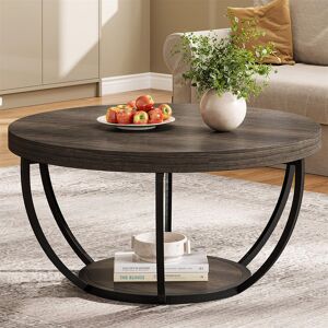 Rio Round Coffee Table, Industrial Style Double Layer Round Coffee Table With Storage Shelf, Modern Wooden Decorative Center Table Grey 43.9cm H X 80.5cm W X 80.5cm D Rio Round Coffee Table, Industrial Style Double Layer Round Coffee Table With Storage Shelf, Modern Wooden Decorative Center Table Grey 43.9cm H X 80.5cm W X 80.5cm D
