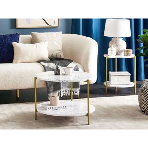 Fairmont Park Coffee Table With Shelf Marble Effect White With Gold REVA White 45cm H X 60cm W X 60cm D Fairmont Park Coffee Table With Shelf Marble Effect White With Gold REVA White 45cm H X 60cm W X 60cm D
