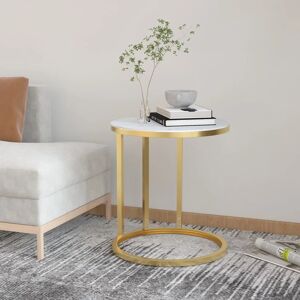 Canora Grey Side Table Gold And Black Marble 45 Cm Tempered Glass White 58cm H X 45cm W X 45cm D Canora Grey Side Table Gold And Black Marble 45 Cm Tempered Glass White 58cm H X 45cm W X 45cm D