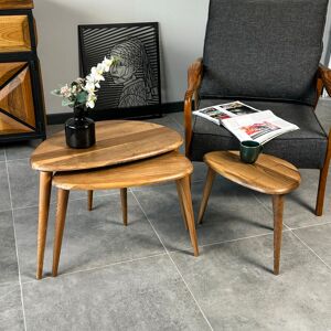 Corrigan Studio Solid Walnut Nesting Table Set of 3 – Mid-Century Modern Brown Wood 47.5cm H X 44cm W X 65cm D Corrigan Studio Solid Walnut Nesting Table Set of 3 – Mid-Century Modern Brown Wood 47.5cm H X 44cm W X 65cm D