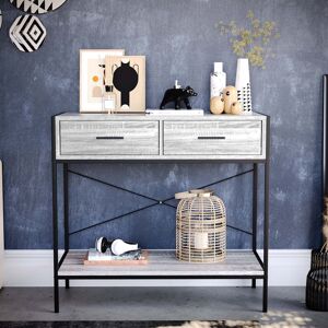 Borough Wharf Sylvie 2 Drawer Industrial Style Console Table With Metal Legs for Hallway, Living Room Furniture Grey 74cm H X 80cm W X 34cm D Borough Wharf Sylvie 2 Drawer Industrial Style Console Table With Metal Legs for Hallway, Living Room Furniture Grey 74cm H X 80cm W X 34cm D