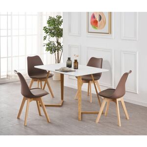 Norden Home Torpoint 4 Person Dining set - a Rectangular Plastic Dining Table with Wooden Legs and a Set of 4 Faux Leather Cushion Padded Dining Chairs for Dining Brown/White 6 Norden Home Torpoint 4 Person Dining set - a Rectangular Plastic Dining Table with Wooden Legs and a Set of 4 Faux Leather Cushion Padded Dining Chairs for Dining Brown/White 6