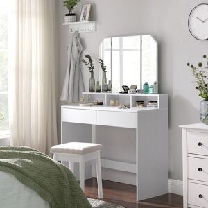 Zipcode Design Doubloon Cove Dressing Table with Mirror White 142cm H X 100cm W X 40cm D Zipcode Design Doubloon Cove Dressing Table with Mirror White 142cm H X 100cm W X 40cm D