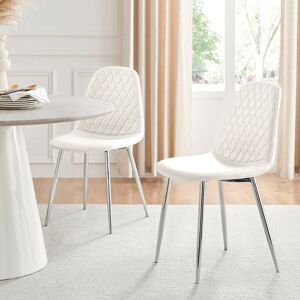 Canora Grey Corova Faux Leather Modern Dining Chairs with Metal Tapered Legs & Diamond Stitching White/Silver 87.5cm H X 45cm W X 56cm D Canora Grey Corova Faux Leather Modern Dining Chairs with Metal Tapered Legs & Diamond Stitching White/Silver 87.5cm H X 45cm W X 56cm D