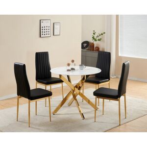 Fairmont Park Auric Round Dining Table with 4 Glitz Faux Leather Chairs (Set of 5) Black 4 Fairmont Park Auric Round Dining Table with 4 Glitz Faux Leather Chairs (Set of 5) Black 4