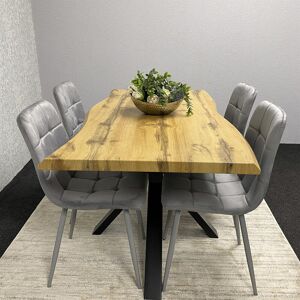 Norden Home Wooden Brown Dining Table with 4 Black Velvet Chairs, Stylish Dining Room Furniture Grey 4 Norden Home Wooden Brown Dining Table with 4 Black Velvet Chairs, Stylish Dining Room Furniture Grey 4