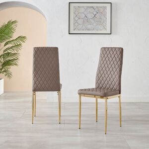 Canora Grey Eubanks Faux Leather Modern Tall Back Dining Chairs Set with Metal Legs & Diamond Stitching Cappuccino/Gold 96cm H X 39cm W X 51cm D Canora Grey Eubanks Faux Leather Modern Tall Back Dining Chairs Set with Metal Legs & Diamond Stitching Cappuccino/Gold 96cm H X 39cm W X 51cm D