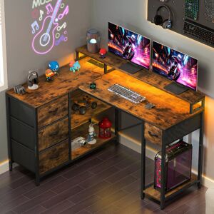 Inbox Zero L-Shaped Computer Desk With 4 Drawers, Gaming Desk With Power Outlet And Monitor Stand, Corner Desk Brown/Black 190.5cm H X 355.6cm W X 254cm D Inbox Zero L-Shaped Computer Desk With 4 Drawers, Gaming Desk With Power Outlet And Monitor Stand, Corner Desk Brown/Black 190.5cm H X 355.6cm W X 254cm D