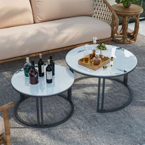 Metro Large Round Nesting Coffee Table Set Of 2 Sintered Stone Coffee Tables Stacking Accent Cocktail Tables With Aluminium Frame White 41cm H X 70cm W X 70cm D Metro Large Round Nesting Coffee Table Set Of 2 Sintered Stone Coffee Tables Stacking Accent Cocktail Tables With Aluminium Frame White 41cm H X 70cm W X 70cm D