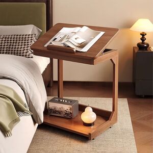 17 Stories C-Shaped Side Table with Wheels and Hidden Storage Brown 63cm H X 40cm W X 40cm D 17 Stories C-Shaped Side Table with Wheels and Hidden Storage Brown 63cm H X 40cm W X 40cm D