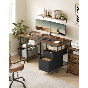 Borough Wharf Computer Desk, Office Desk, Writing Desk With 3 Shelves, 2 Drawers, 60 X 140 X 76 Cm, For Home Office, Living Room, Industrial Style Rustic Brown/Black 76cm H X 140cm W X 60cm D Borough Wharf Computer Desk, Office Desk, Writing Desk With 3 Shelves, 2 Drawers, 60 X 140 X 76 Cm, For Home Office, Living Room, Industrial Style Rustic Brown/Black 76cm H X 140cm W X 60cm D