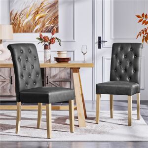 Yaheetech Padded Classic High Back Upholstered Dining Chairs With Solid Wood Legs Leather-Dark Grey 98.5cm H X 45.5cm W X 62cm D Yaheetech Padded Classic High Back Upholstered Dining Chairs With Solid Wood Legs Leather-Dark Grey 98.5cm H X 45.5cm W X 62cm D