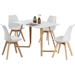 Norden Home Torpoint 4 Person Dining set - a Rectangular Plastic Dining Table with Wooden Legs and a Set of 4 Faux Leather Cushion Padded Dining Chairs for Dining White/White 6 Norden Home Torpoint 4 Person Dining set - a Rectangular Plastic Dining Table with Wooden Legs and a Set of 4 Faux Leather Cushion Padded Dining Chairs for Dining White/White 6