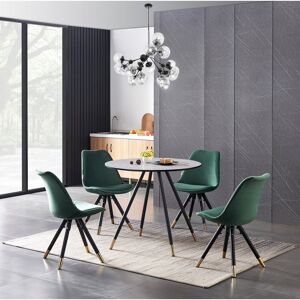 George Oliver Pala 4 Person Dining set - a Round Wooden Dining Table with Metal Legs and a Set of 4 Quilted Velvet Dining Chairs for Dining Room - Modern Dining Tab Grey/Green 4 George Oliver Pala 4 Person Dining set - a Round Wooden Dining Table with Metal Legs and a Set of 4 Quilted Velvet Dining Chairs for Dining Room - Modern Dining Tab Grey/Green 4