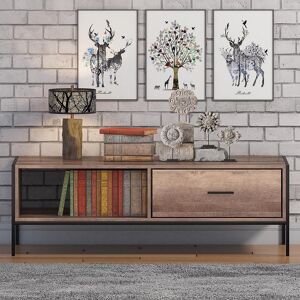 Trent Austin Design Esteban 1 Drawer Coffee Table With Open Shelf. Industrial Style. Black Metal Frame. Brown 38cm H X 123cm W X 60cm D Trent Austin Design Esteban 1 Drawer Coffee Table With Open Shelf. Industrial Style. Black Metal Frame. Brown 38cm H X 123cm W X 60cm D
