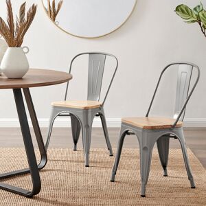 Borough Wharf Honora Industrial Classic Metal Frame Wood Seat Dining Chair - Style Bold Colour Stackable Side Chair Grey 84cm H X 45cm W X 51cm D Borough Wharf Honora Industrial Classic Metal Frame Wood Seat Dining Chair - Style Bold Colour Stackable Side Chair Grey 84cm H X 45cm W X 51cm D