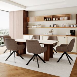 George Oliver Gefjun Swivel Linen Upholstered Dining Chairs with Ergonomic Back Support and Sturdy Metal Legs Linen Dark Brown 83cm H X 57cm W X 57cm D George Oliver Gefjun Swivel Linen Upholstered Dining Chairs with Ergonomic Back Support and Sturdy Metal Legs Linen Dark Brown 83cm H X 57cm W X 57cm D