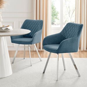Canora Grey Eubanks Luxury Fabric Upholstered Dining Chair with Chrome Metal Legs - Modern Home Blue/Silver 88cm H X 57.5cm W X 60cm D Canora Grey Eubanks Luxury Fabric Upholstered Dining Chair with Chrome Metal Legs - Modern Home Blue/Silver 88cm H X 57.5cm W X 60cm D