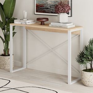 17 Stories Aliceville Console Table Retro 110cm with Metal Legs Sapphire Oak/White 75cm H X 110cm W X 35cm D 17 Stories Aliceville Console Table Retro 110cm with Metal Legs Sapphire Oak/White 75cm H X 110cm W X 35cm D
