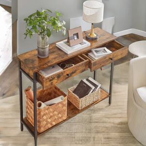 Latitude Run 100Cm 2 Tier Rustic Console Table with 2 Drawers and Storage Shelf Entryway Living Room Black;Brown 80cm H X 100cm W X 33cm D Latitude Run 100Cm 2 Tier Rustic Console Table with 2 Drawers and Storage Shelf Entryway Living Room Black;Brown 80cm H X 100cm W X 33cm D