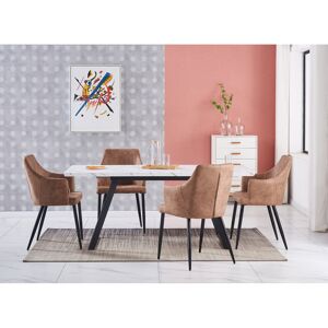 Rio Lehmann Faux Leather Dining Chairs - Ergonomic back with Strong Metal Legs - Modern Armchair for Dining Room Living Room Restaurants Beige 87cm H X 58cm W X 59.5cm D Rio Lehmann Faux Leather Dining Chairs - Ergonomic back with Strong Metal Legs - Modern Armchair for Dining Room Living Room Restaurants Beige 87cm H X 58cm W X 59.5cm D