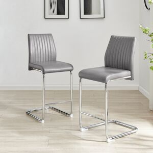 Metro Loren Luxury Faux Leather Breakfast Bar Chairs - Upholstered Modern Design Chrome Legs Grey 98cm H X 42cm W X 50.5cm D Metro Loren Luxury Faux Leather Breakfast Bar Chairs - Upholstered Modern Design Chrome Legs Grey 98cm H X 42cm W X 50.5cm D