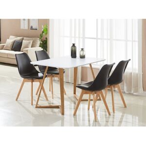 Norden Home Torpoint 4 Person Dining set - a Rectangular Plastic Dining Table with Wooden Legs and a Set of 4 Faux Leather Cushion Padded Dining Chairs for Dining Black/White 6 Norden Home Torpoint 4 Person Dining set - a Rectangular Plastic Dining Table with Wooden Legs and a Set of 4 Faux Leather Cushion Padded Dining Chairs for Dining Black/White 6
