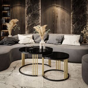 Fairmont Park Downey 2 Piece Coffee Table High-gloss Black/Black/Gold 70cm W X 70cm D Fairmont Park Downey 2 Piece Coffee Table High-gloss Black/Black/Gold 70cm W X 70cm D