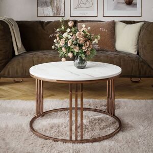 Latitude Run LORI Round Coffee Table – Matte Top with Copper Frame White Latitude Run LORI Round Coffee Table – Matte Top with Copper Frame White